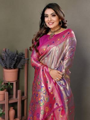 Lavender tissue silk blend with weaving saree with blouse 4