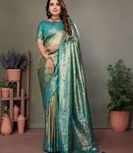 Green tissue silk blend with weaving saree with blouse