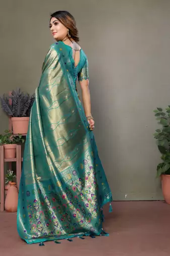 Green tissue silk blend with weaving saree with blouse