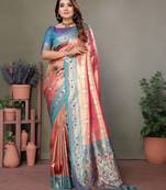 Light red tissue silk blend with weaving saree with blouse