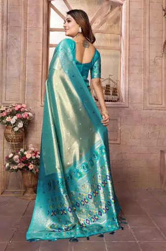 Blue tissue silk blend with weaving saree with blouse