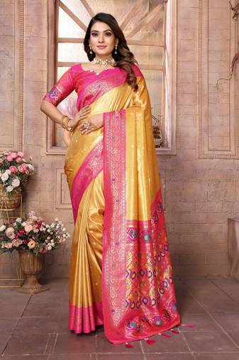 Golden tissue silk with weaving saree with blouse
