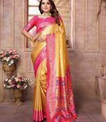 Golden tissue silk blend with weaving saree with blouse
