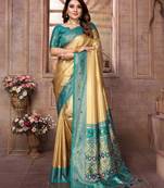 Dark golden tissue silk blend with weaving saree with blouse