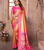 Dark golden tissue silk blend with weaving saree with blouse