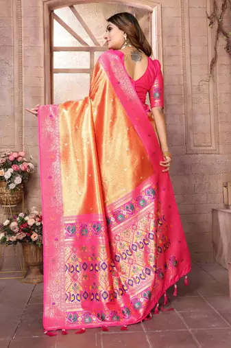 Dark golden tissue silk blend with weaving saree with blouse