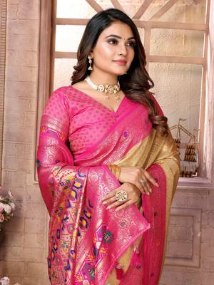 Light golden tissue silk blend with weaving saree with blouse 4