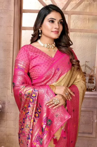 Light golden tissue silk blend with weaving saree with blouse