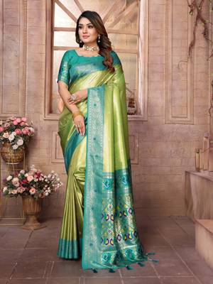 Light green tissue silk blend with weaving saree with blouse 1