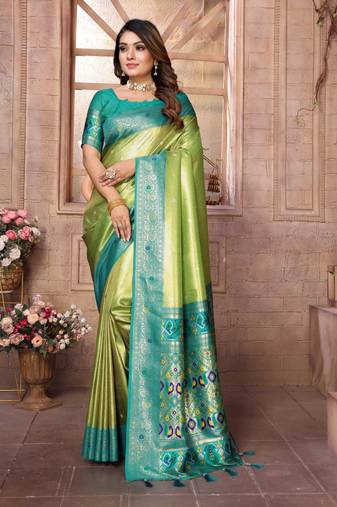 Light green tissue silk with weaving saree with blouse