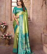 Light green tissue silk blend with weaving saree with blouse