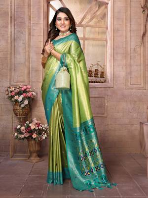 Light green tissue silk blend with weaving saree with blouse 2