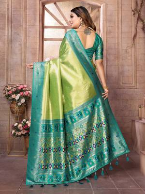 Light green tissue silk blend with weaving saree with blouse 3