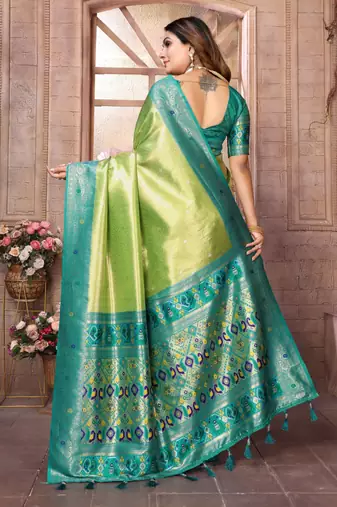 Light green tissue silk blend with weaving saree with blouse