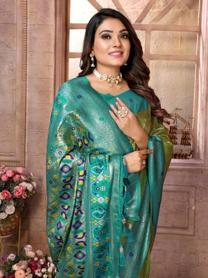 Light green tissue silk blend with weaving saree with blouse 4