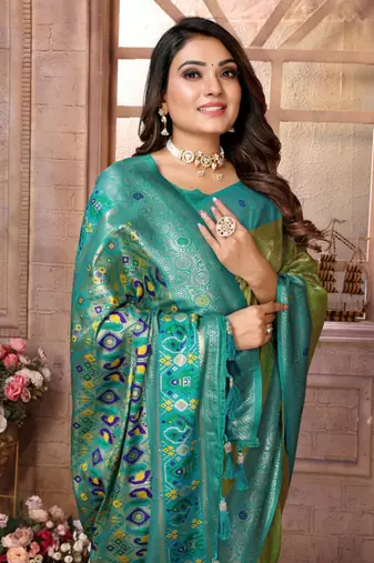 Light green tissue silk blend with weaving saree with blouse