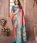 Light red tissue silk blend with weaving saree with blouse