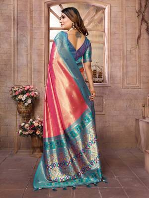 Light red tissue silk blend with weaving saree with blouse 3