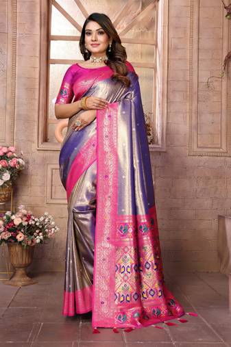 Lavender tissue silk with weaving saree with blouse