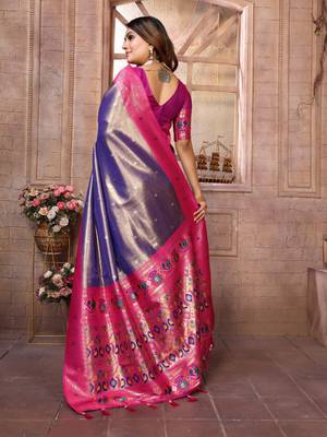 Lavender tissue silk blend with weaving saree with blouse 3
