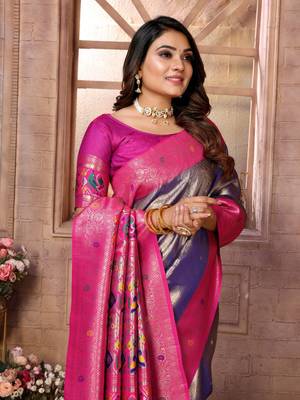 Lavender tissue silk blend with weaving saree with blouse 4