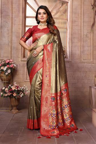 Green tissue silk with weaving saree with blouse