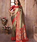 Green tissue silk blend with weaving saree with blouse