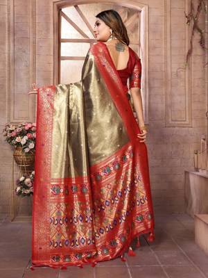 Green tissue silk blend with weaving saree with blouse 3