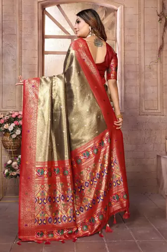 Green tissue silk blend with weaving saree with blouse