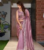 Lavender embroidered Jute Coating silk saree with blouse piece