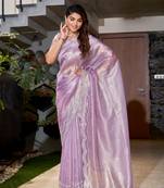 Violet embroidered Jute Coating silk saree with blouse piece