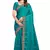 Turquoise embroidered satin saree with blouse piece