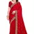 Red embroidered satin saree with blouse piece