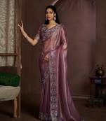 Lavender embroidered Jute Coating silk saree with blouse piece