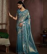 Blue embroidered  Jute Coating silk saree with blouse piece