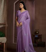 Lavender embroidered Crush silk saree with blouse piece