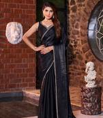 Black embroidered satin Jimmy Silk saree with blouse piece