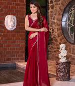 Maroon embroidered satin Jimmy Silk saree with blouse piece