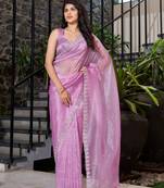 Lavender embroidered organza saree with blouse piece