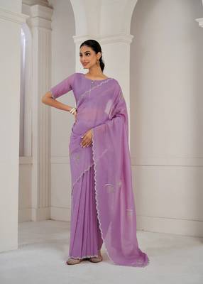 Lavender embroidered Crush silk saree with blouse piece 1