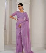 Lavender embroidered Crush silk saree with blouse piece