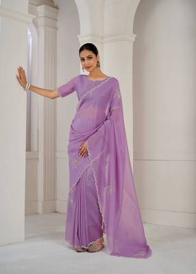 Lavender embroidered Crush silk saree with blouse piece 2