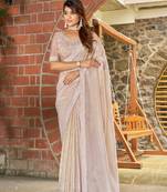 Beige embroidered Gold Crush silk saree with blouse piece