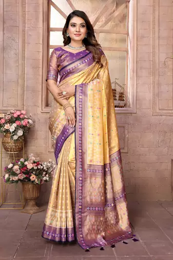 Purple Banarasi Tissue Silk Saree Patola Weaving Border And Contrast Woven Classic Pallu With Blouse
