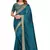 Turquoise embroidered Vichitra Blooming silk saree with blouse piece