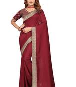 Maroon embroidered Vichitra Blooming silk saree with blouse piece