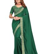 Green embroidered Vichitra Blooming Silk saree with blouse piece