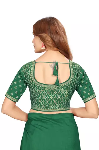 Green embroidered Vichitra Blooming Silk saree with blouse piece