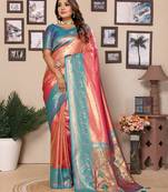 Baby Pink Banarasi Tissue Silk Saree Paithani Woven Border And Contrast Woven Classic Pallu With Blouse