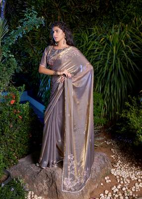 Grey embroidered Two Tone Silk saree with blouse piece 2